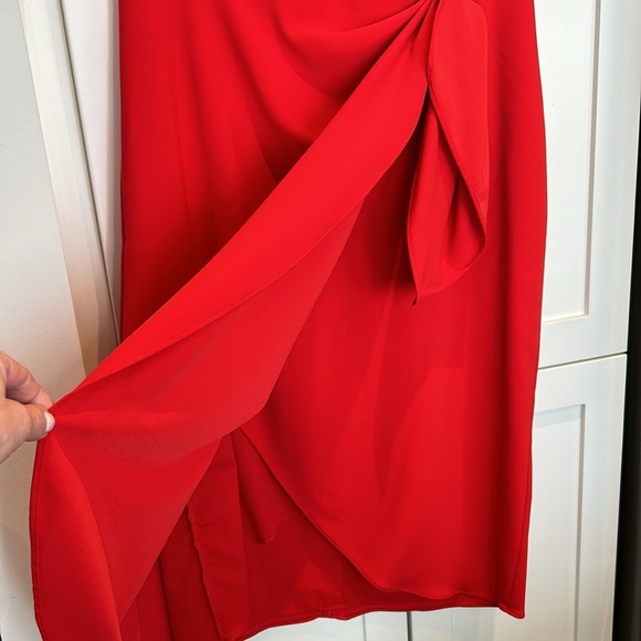 Badgley Mischka Red Poppy V-Neck Crepe Wrap Cocktail Dress Medium - Picture 9 of 15